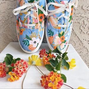 KEDS x RIFLE PAPER CO. Blue Floral Printed Champion Sneakers Tennis Shoes Sz. 9